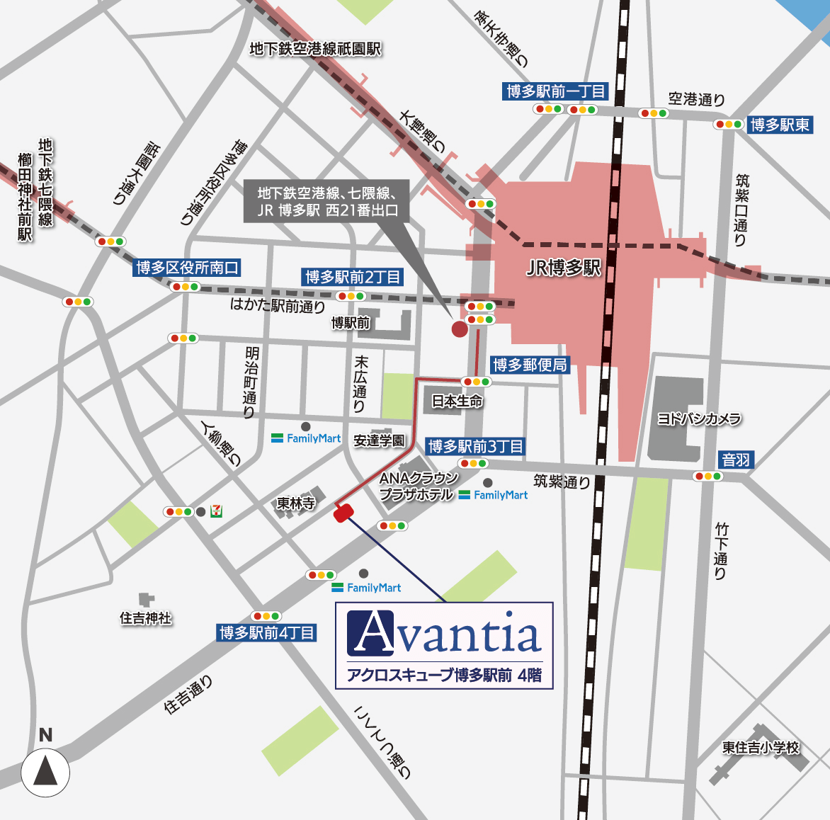 アヴァンティア福岡オフィスへの地図